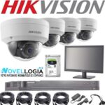 Kit de caméra de sécurité Hikvision avec 4 caméras dôme DVR avec disque HDD de 1 To - Comprend moniteur / Câbles/ adaptateur secteur